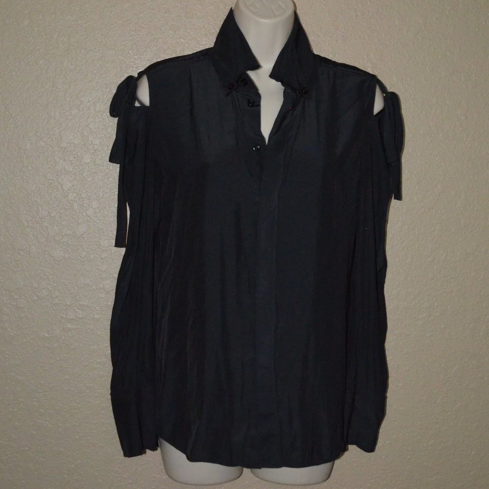 NWT $324 Sz XS Calvin Rucker Cold Shoulder Tie Long Sleeve Blouse